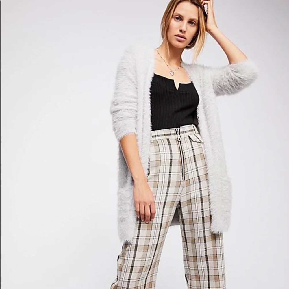 Free People Eyelash Cardigan Women XS silver Knit Fuzzy Longline Cozy loungewear